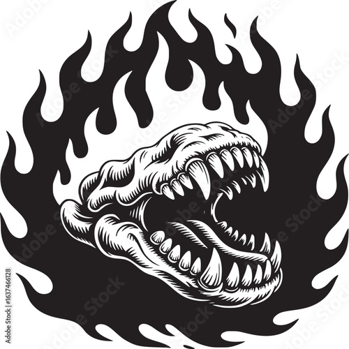 Bold skull illustration engulfed in flames for edgy designs that demand attention and make a statement