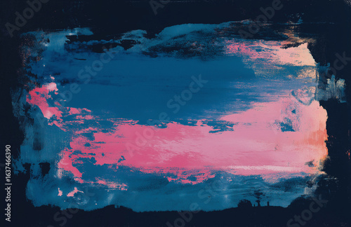 A screen print of an abstract background blending vivid blue and pink hues