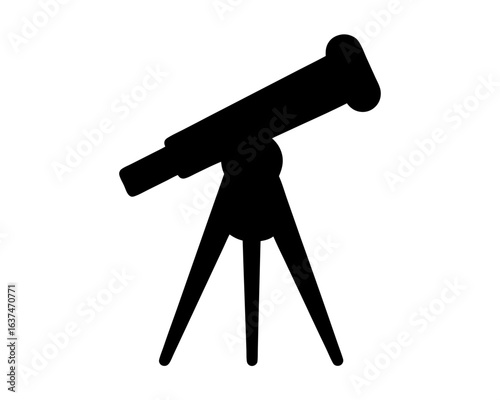 Black silhouette of a telescope on a tripod for astronomy stargazing
