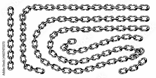 Collection of hand drawn chain links in various styles
