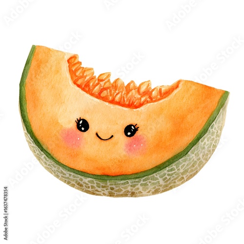 Cheerful Watercolour Illustration of a Cute Cantaloupe Slice