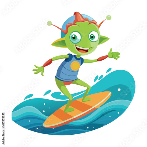 Ocean Surfing Alien Cartoon