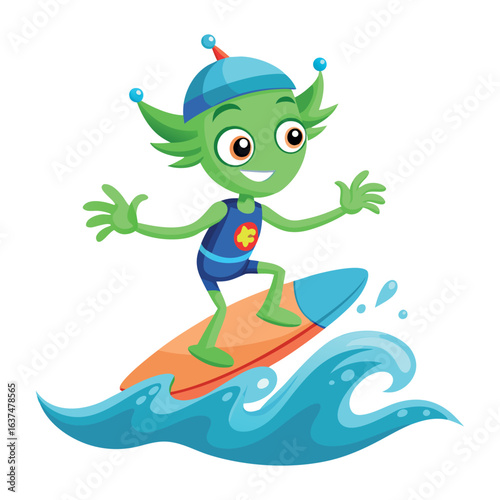 Ocean Surfing Alien Cartoon