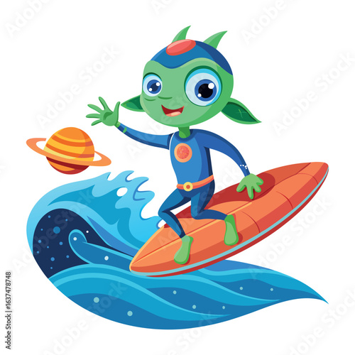 Ocean Surfing Alien Cartoon