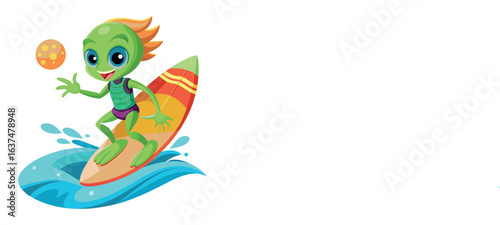 Ocean Surfing Alien Cartoon