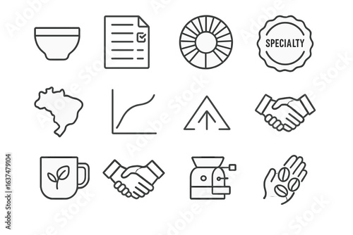 Coffee icons - beans, brewing, tasting, brazil, handshake