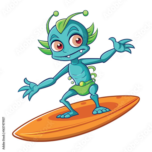 Ocean Surfing Alien Cartoon
