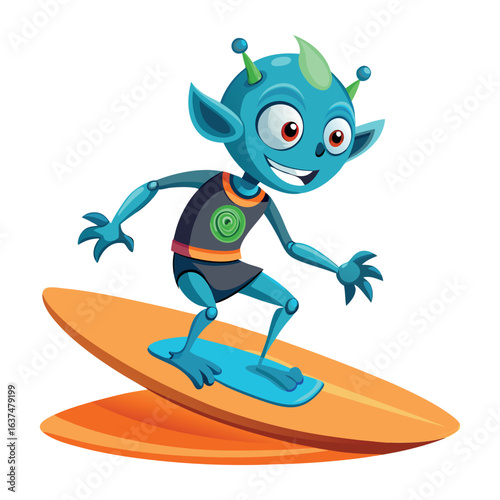 Ocean Surfing Alien Cartoon