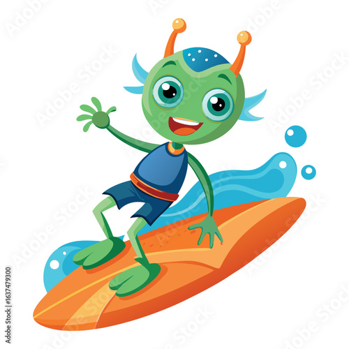 Ocean Surfing Alien Cartoon