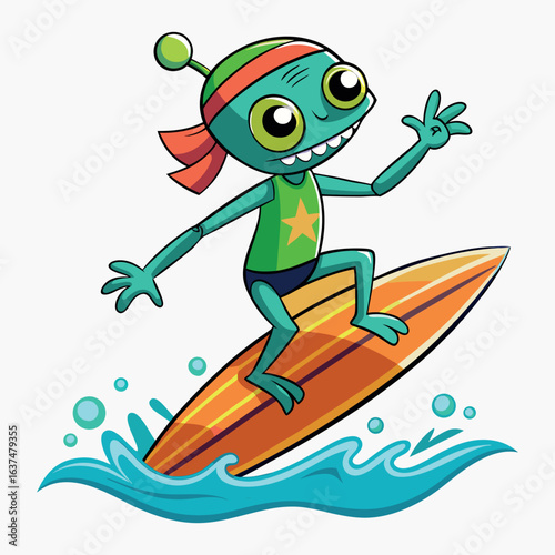 Ocean Surfing Alien Cartoon