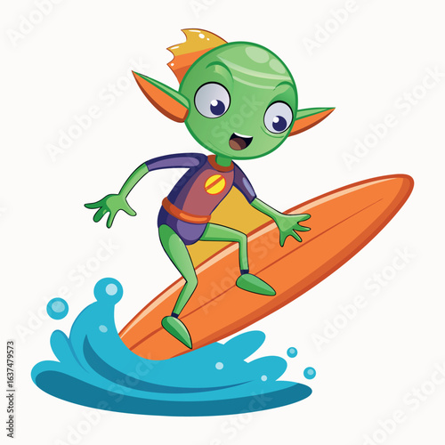 Ocean Surfing Alien Cartoon