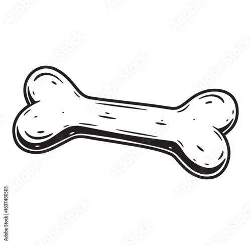 Hand drawn illustration of a dog bone with a clean and simple black and white style