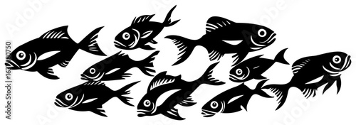 Silhouette of a Tetra Fish Group Moving in Synchronized Harmony