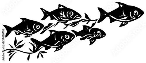 Silhouette of a Tetra Fish Group Moving in Synchronized Harmony