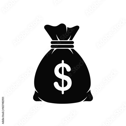 Black Bag of Money Icon Vector Illustration