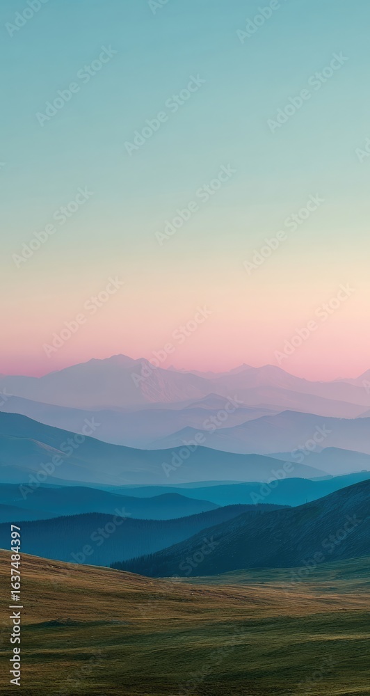 Fototapeta premium Pastel mountain range at dawn