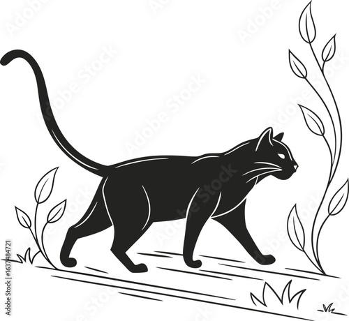 Silent Stroll: The Black Cat in Nature