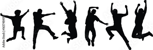 Jump, silhouette, people, pose, energy, leap, motion, black, vector, action, dynamic, airborne