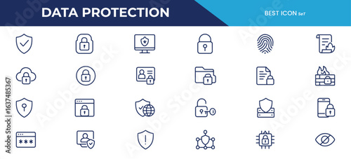 Data Protection Line Icons Pack – Security, Privacy, and Cyber Protection Vector Icons