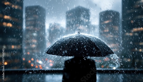 Urban rain, umbrella, silhouette