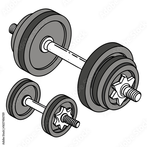 Illustration of dumbbells for fitness and exercise, isolated on white background, perfect for gym, workout, and bodybuilding