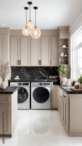 Modern Laundry Room with Beige Cabinets (1)