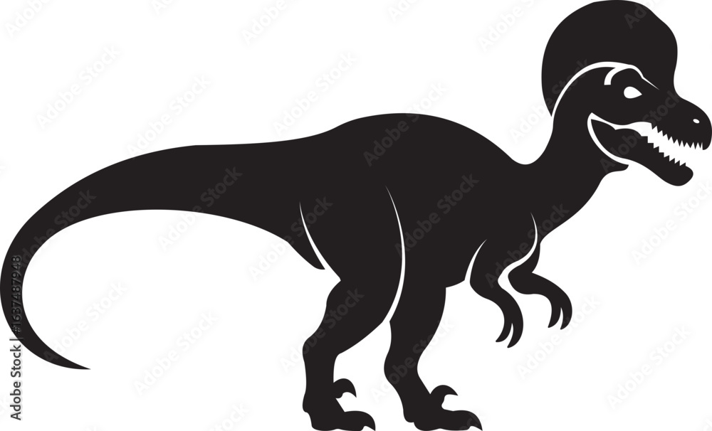 Obraz premium Dinosaur icon, black vector of prehistoric reptile in flat style T-Rex raptor cartoon dino ancient animal silhouette and outline fossil isolated on transparent background