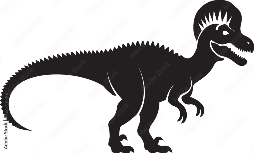 Fototapeta premium Dinosaur icon, black vector of prehistoric reptile in flat style T-Rex raptor cartoon dino ancient animal silhouette and outline fossil isolated on transparent background