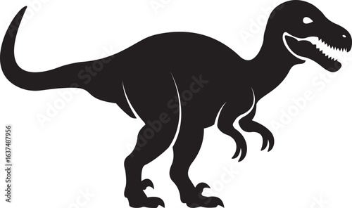 Dinosaur icon, black vector of prehistoric reptile in flat style T-Rex raptor cartoon dino ancient animal silhouette and outline fossil isolated on transparent background