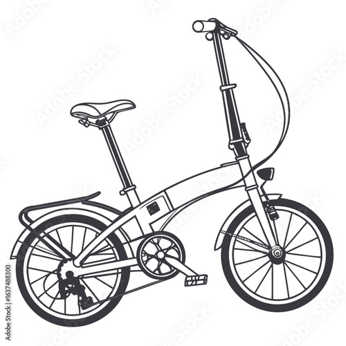 Illustration of a folding bicycle isolated on white background, showcasing its compact design and portability for urban commuting and travel