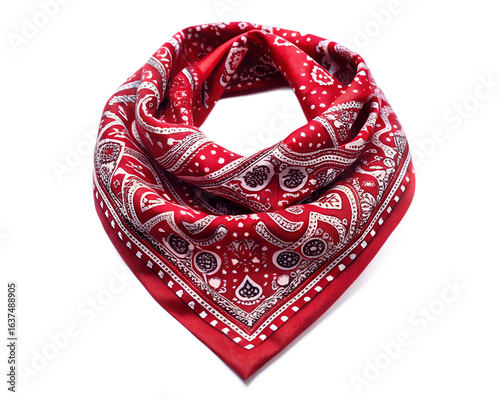 Red paisley bandana scarf isolated on transparent background
