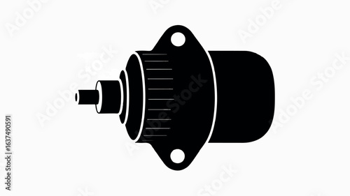 A black and white silhouette illustration of a car starter motor against a white background.