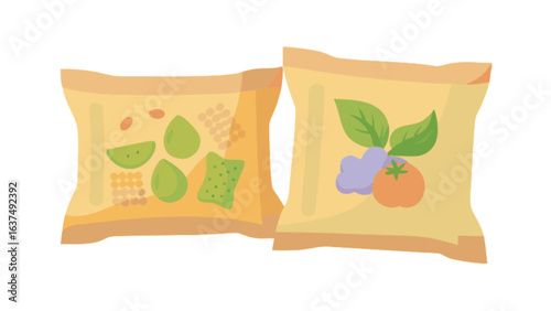 Delicious snack packs illustration featuring fruit and vegetable crisps for healthy eating concept design