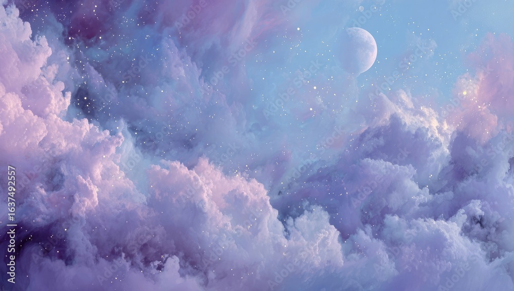 Pastel clouds, moonlit sky, starry night Pastel clouds, moonlit sky, starry night