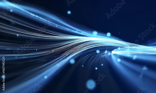 Abstract blue background with light waves and digital lines, symbolizing fast internet speed in a technology concept.