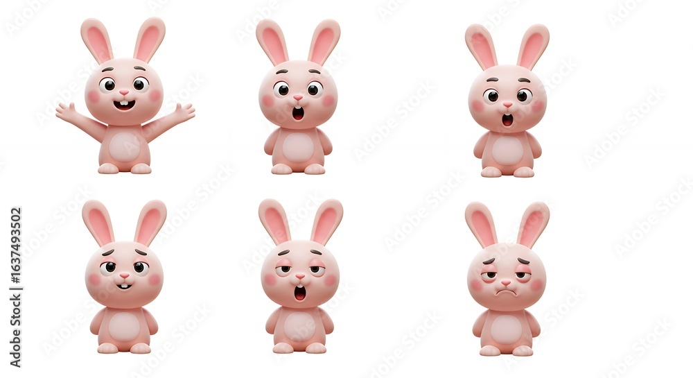 Fototapeta premium Cartoon rabbit characters various expressions