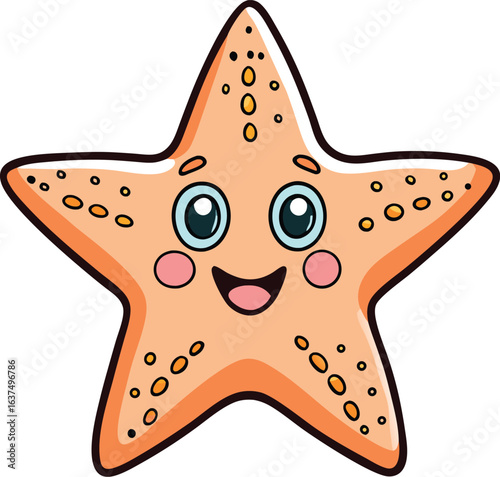 Cute cartoon starfish character smiling happily, isolated on transparent background