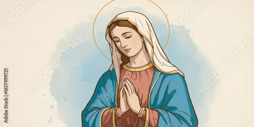 Virgin Mary Vector Illustration with Soft Gradients