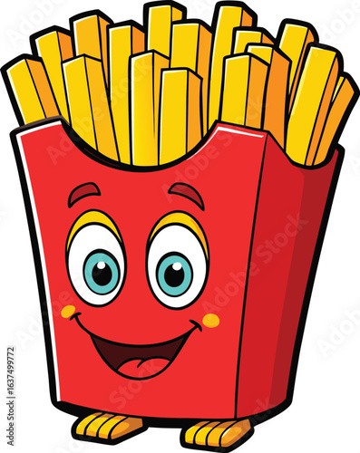 Cute cartoon french fries in a red box with a happy face