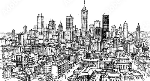 City Skyline Drawing, metropolitan city outline, transparent background
