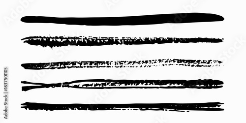 Collection of vector brush stroke lines black background