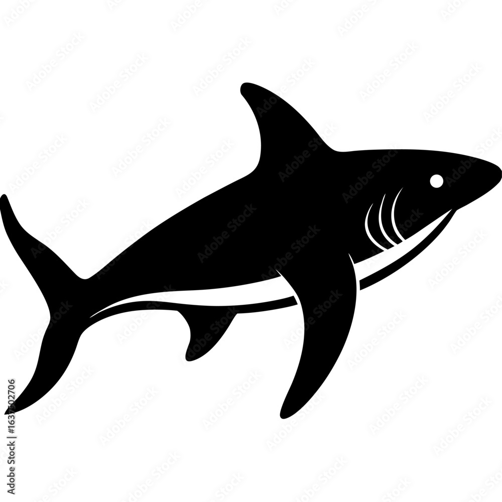 Fototapeta premium Black silhouette of a hammerhead shark a marine animal icon