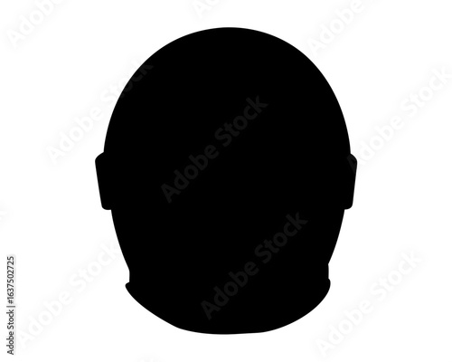 Silhouette of a person's head and neck in solid black color