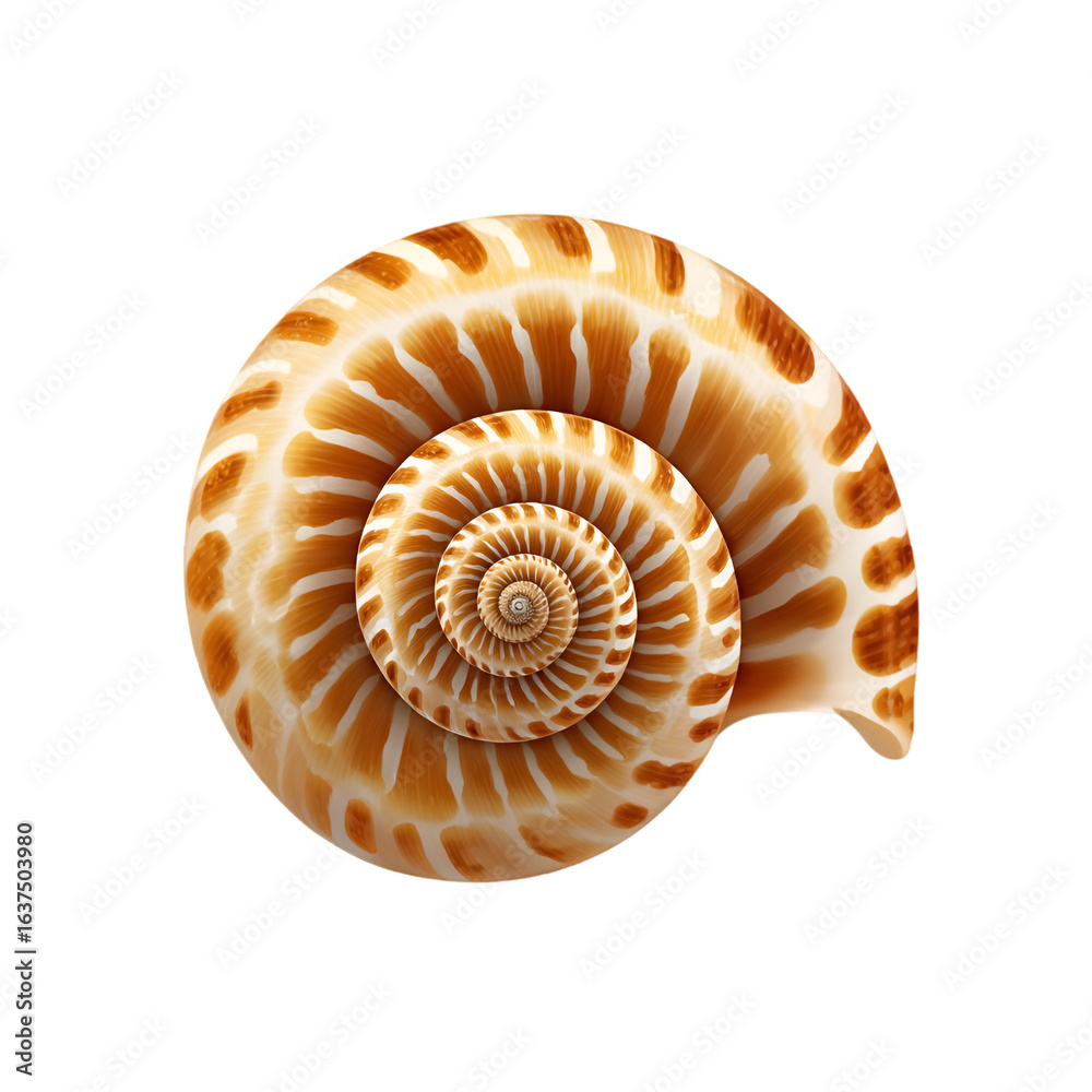 Obraz premium Golden Spiral Shell: A detailed and captivating close-up shot of a spiral seashell, highlighting the natural beauty and intricate patterns within its structure.