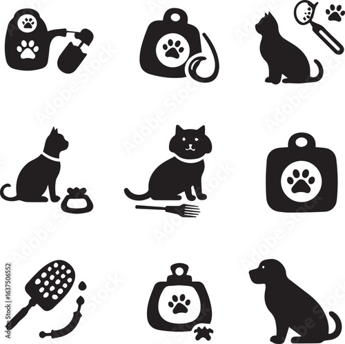 Pet Care And Grooming Icons Silhouette Collection vector illustration