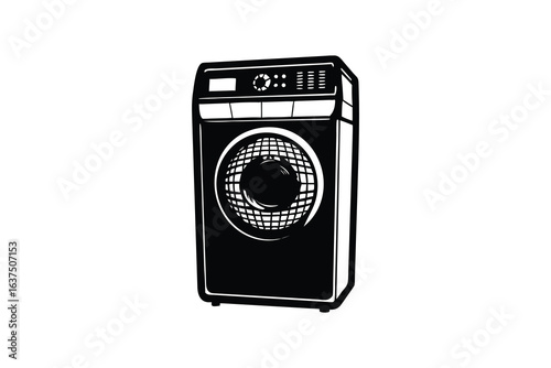 digital colorful vibrant crisp clean stylish elegant modern detailed professional high quality Modern Black and White Silhouette Style Front Loading Washing Machine for Laundry Room Decor