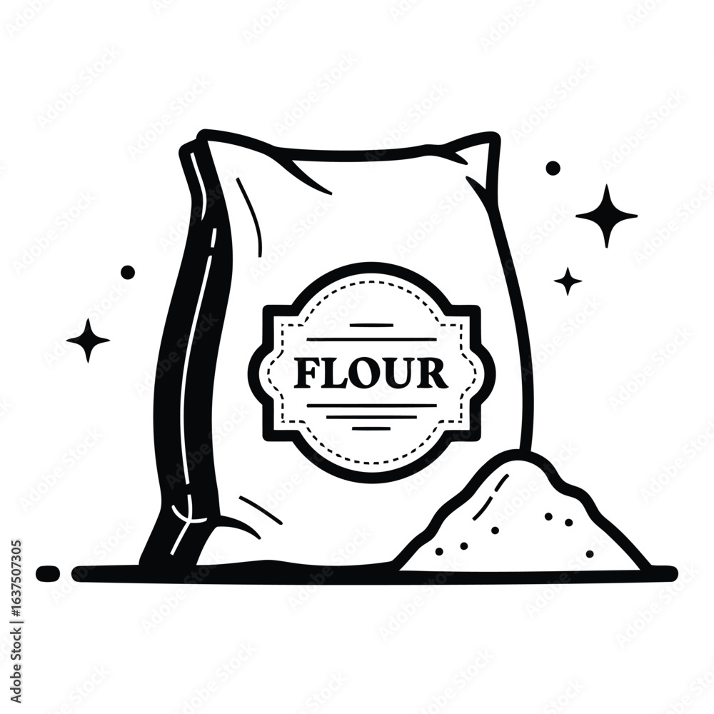 Obraz premium Art of a bag of flour isolated on white background, representing baking, cooking, and ingredients for delicious recipes and culinary creations