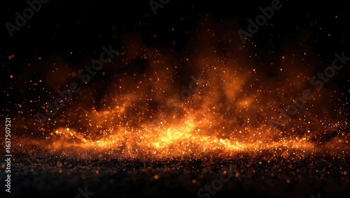 Fiery sparks and flames against a dark background