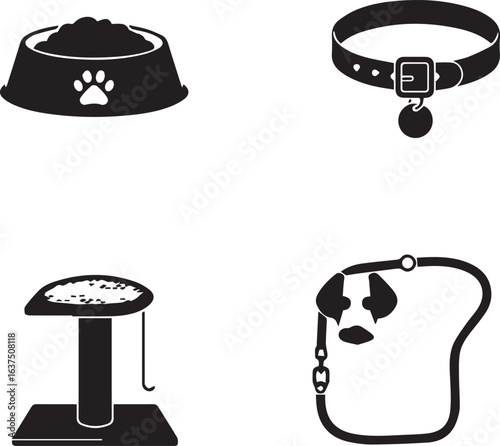 Pet Accessories Collection Silhouette Icons collar
