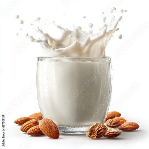 Almond milk splashing from glass